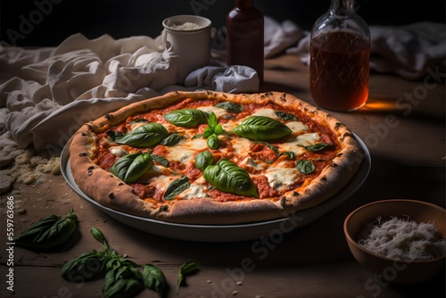 Margherita Pizza, Generative AI, Illustration