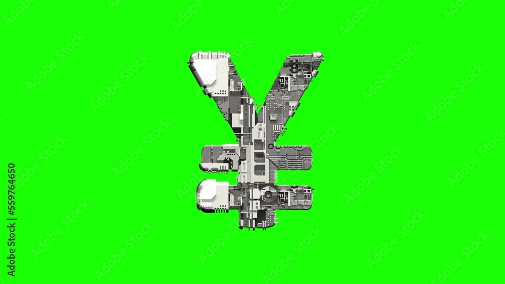 yen symbol - shining futuristic high tech cyber font, isolated - loop video