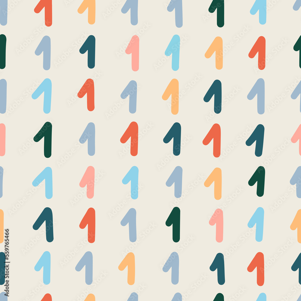 Seamless colorful numbers one pattern. Abstract background with hand drawn doodle shapes. Seamless colorful numbers one pattern. Abstract background with hand drawn doodle shapes.