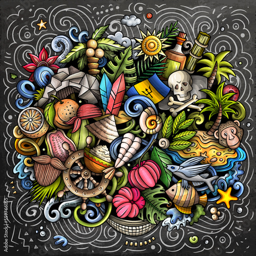 Barbados hand drawn cartoon doodle illustration. Funny local design.