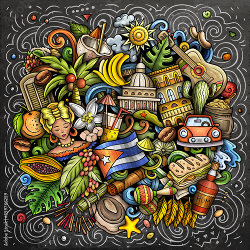 Cuba cartoon doodle illustration. Funny Cuban design.
