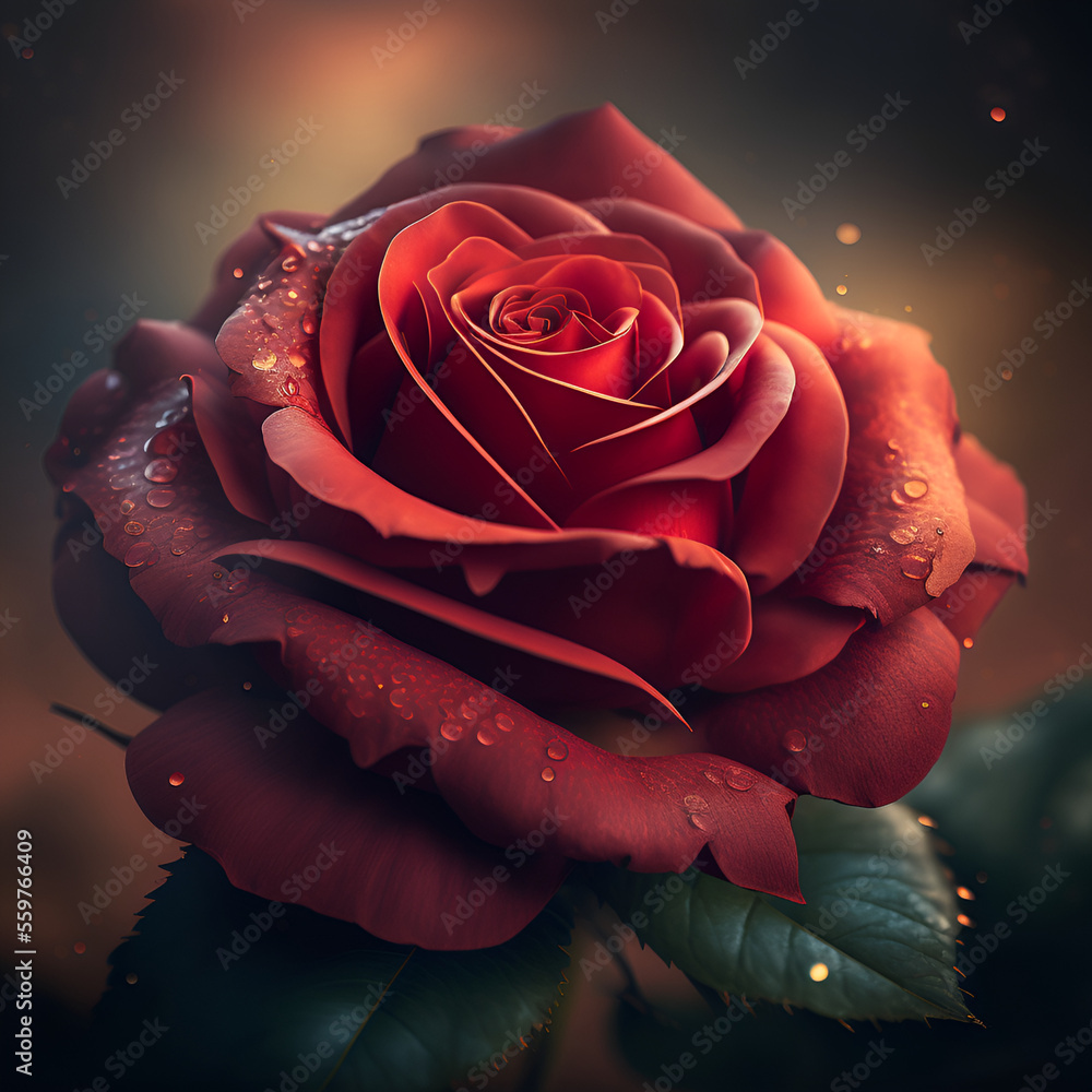 close-up of a beautiful red rose, with detailed petals and a soft ...
