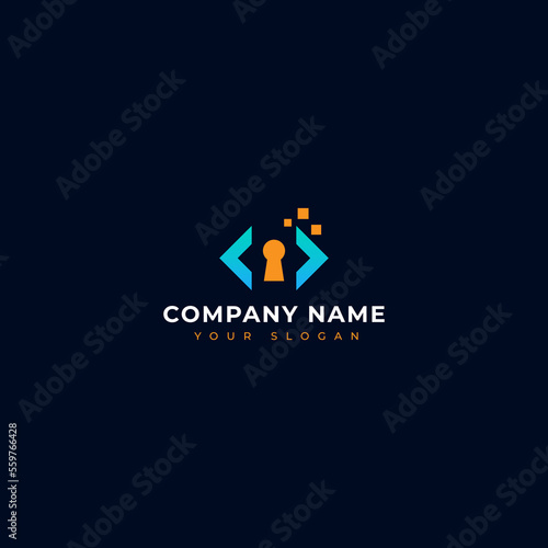 Digital key logo vector design template