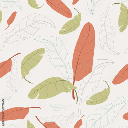 tropical leaves hand drawn seamless pattern