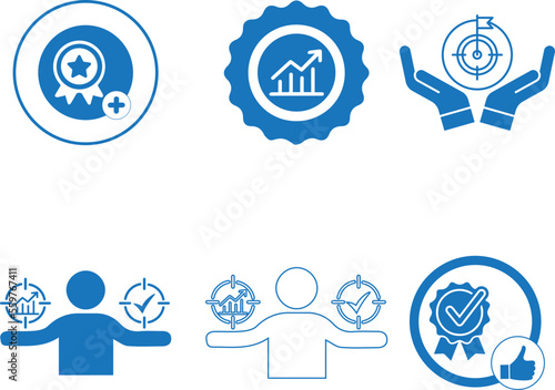 Advantage icon set, benefit icon set blue vector