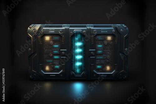 Futuristic sci-fi health bar indicator device interface for cyberpunk and steampunk environments as asset in gaming or as tech mockups photo