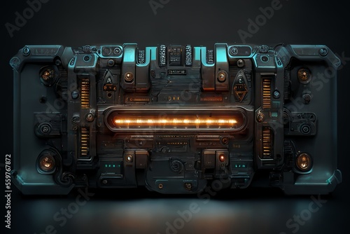 Futuristic sci-fi health bar indicator device interface for cyberpunk and steampunk environments as asset in gaming or as tech mockups photo