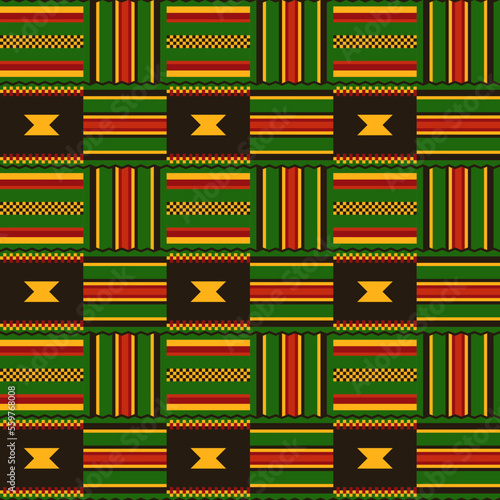 Kente cloth. African textile. Ethnic seamless pattern. Tribal geometric print.  photo