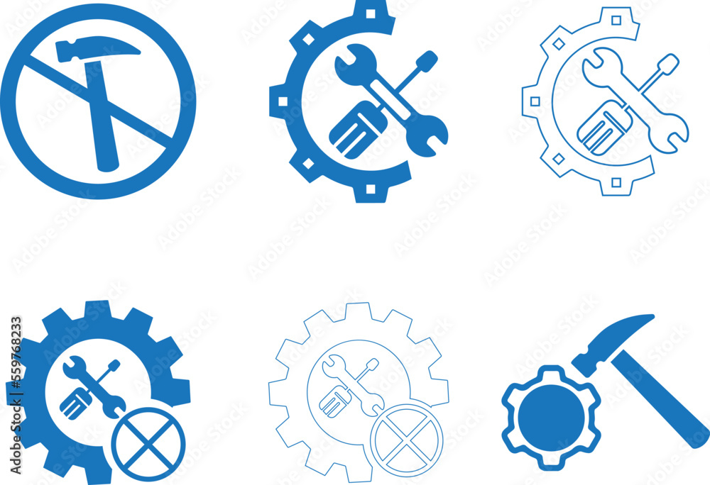 Bad maintenance icon set, maintenance error icon set blue vector Bad maintenance icon set, maintenance error icon set blue vector