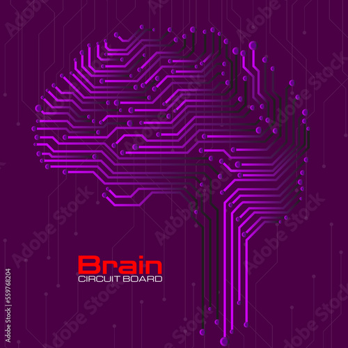 Abstract technological brain with circuit board. Vector illustration