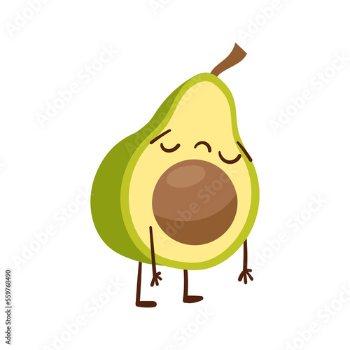 Cute Cartoon Emotional Avocado character stickers on white background