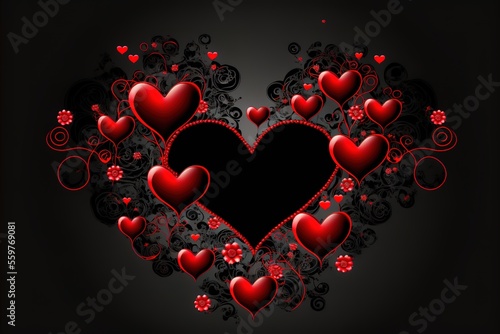 Hearts on black background. Valentines Day. Love. Wedding. Gifts & Card. St. Valentine's Day. Generate AI.