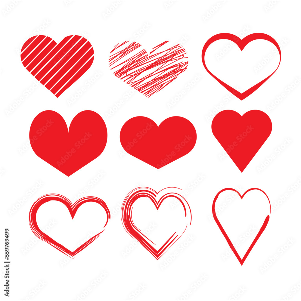 heart set icon, vector, illustration, symbol