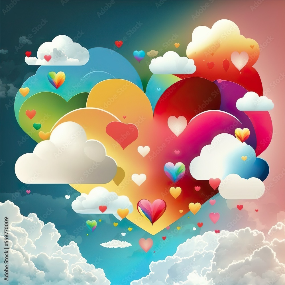 Valentines Day LGBT pride rainbow Love hearts in sky, background. wallpaper Valentines Day LGBT pride rainbow Love hearts in sky, background. wallpaper