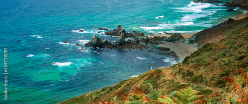 Fototapeta Naklejka Na Ścianę i Meble -  Seascape from Peña Furada Viewpoint, Ortigueira, La Coruña, Galicia, Spain, Europe