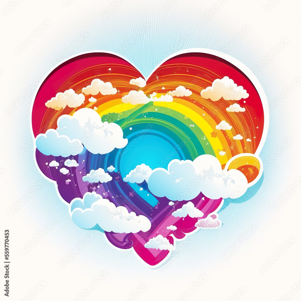 Valentines Day LGBT pride rainbow Love hearts in sky, background. wallpaper