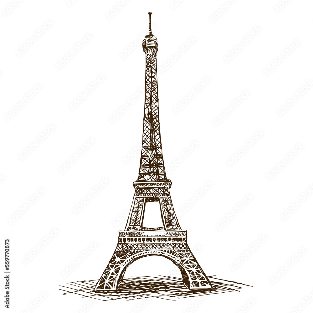 Eiffel Tower hand drawn sketch style PNG illustration with transparent background