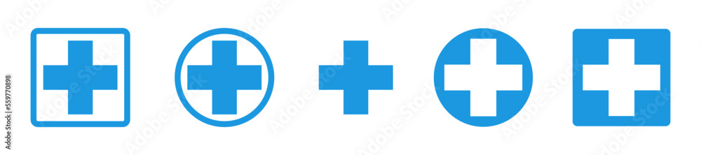Fist aid vector icon on white background. Emergency symbol. Ambulance blue sign. Fist aid vector icon on white background. Emergency symbol. Ambulance blue sign.