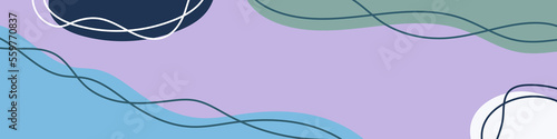 Abstract organic wavy shapes background. Hand drawn cool colors horizontal banner. For newsletter, web header, social media post, promotional banner and advertising. Vector illustration, flat design