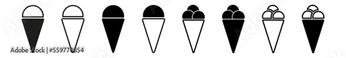 Ice cream set of line sign on white backboard. Waffle cup ice cream illustration.