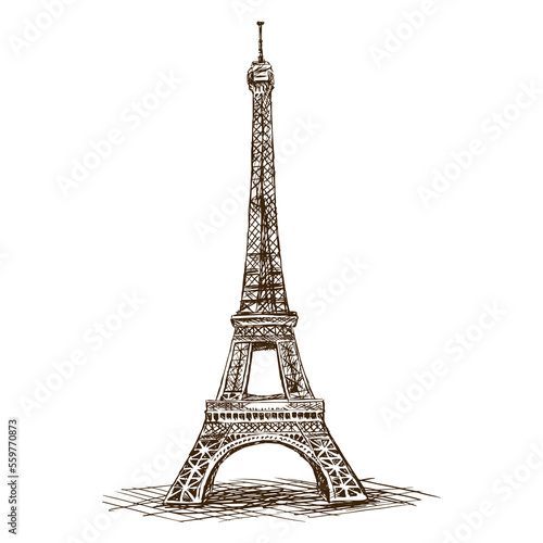 Photography Eiffel Tower hand drawn sketch style PNG illustration with transparent backgroun