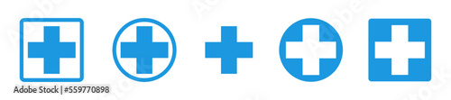Fist aid vector icon on white background. Emergency symbol. Ambulance blue sign.