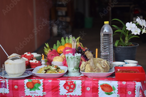 Chicken and components on Chinese new year for sacrificial offering Chinese culture.