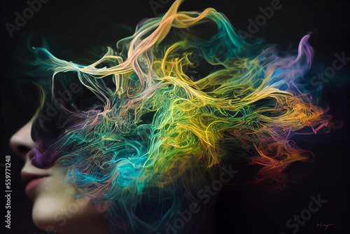 Fototapeta Naklejka Na Ścianę i Meble -  Abstract illustration, background image. Multicolored liquid, smoke, splashes, abstract grass, 