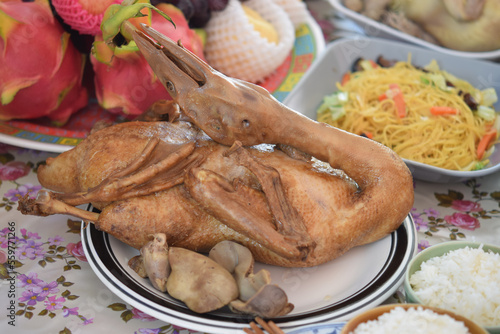 Duck and components on Chinese new year for sacrificial offering Chinese culture.