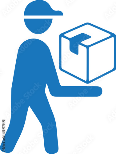 Delivery boy icon, home delivery service icon blue vector