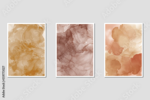 Light watercolor, alcohol ink with gold details background collection. Abstract hand-painted watercolor wet wash splash 5x7 Luxury wedding  invitation card and Vip background template collection © Stefan