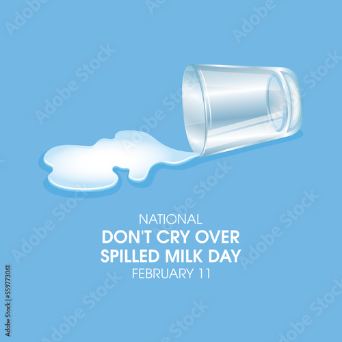 National Don't Cry Over Spilled Milk Day vector. Glass of spilled milk icon vector isolated on a blue background vector. February 11. Important day