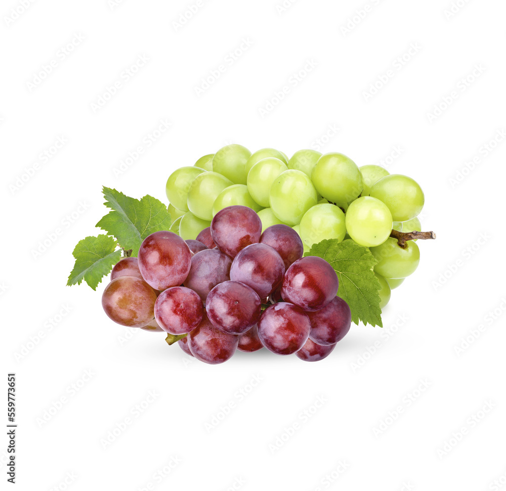 Fototapeta premium Fresh grape with leaves isolated on transparent background (.PNG)