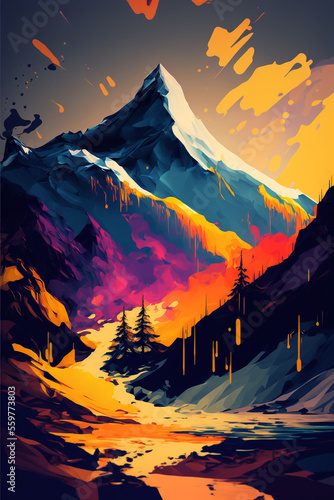 Colorful mountains, travel concept. Generative Ai 