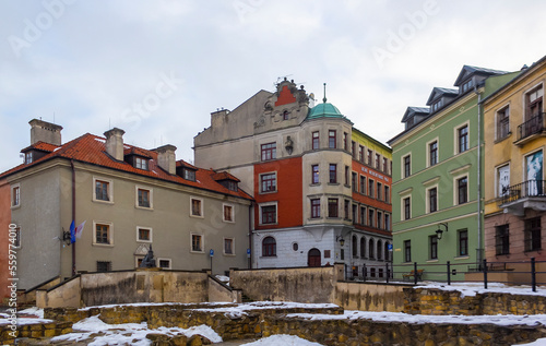 Po Farza Square - a square in the Old Town in Lublin, created after the dismantling of the parish church. Saint Michael the Archangel. Poland, December 25, 2022