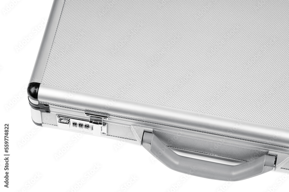 Metal case on white background. Metallic rivets of a road case. Photo of a isolated road case or flight case with reinforced metal corners and wheels. Metal case on white background. Metallic rivets of a road case. Photo of a isolated road case or flight case with reinforced metal corners and wheels.