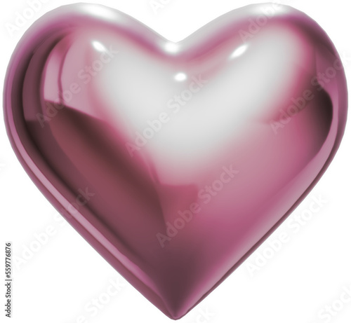 3D Pink Heart Metallic Chrome Icon Render For Valentines