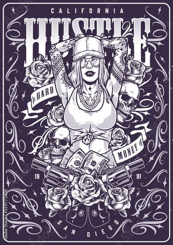 Hustle hot woman monochrome poster