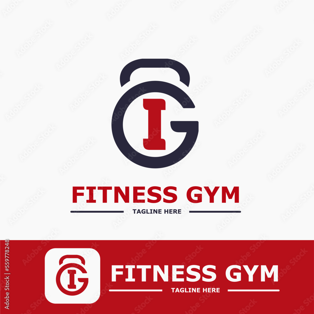 Modern Monogram Fitness Gym Sport Logo Idea Template with Kettlebell and Initial I Letter Modern Monogram Fitness Gym Sport Logo Idea Template with Kettlebell and Initial I Letter