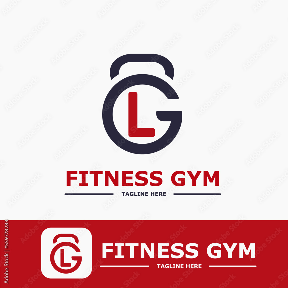 Modern Monogram Fitness Gym Sport Logo Idea Template with Kettlebell and Initial L Letter Modern Monogram Fitness Gym Sport Logo Idea Template with Kettlebell and Initial L Letter