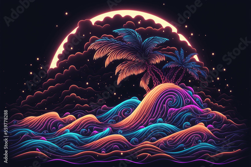 Abstract Neon Island Waves