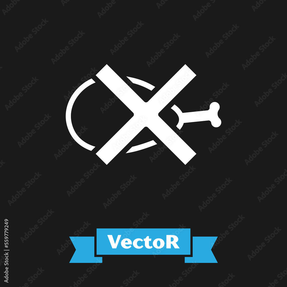 Obraz premium White No meat icon isolated on black background. No fast food allowed - vegetarian food. Vector