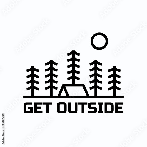 Simply mono line art of nature camp get outside