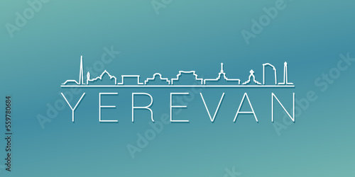 Yerevan, Armenia Skyline Linear Design. Flat City Illustration Minimal Clip Art. Background Gradient Travel Vector Icon.