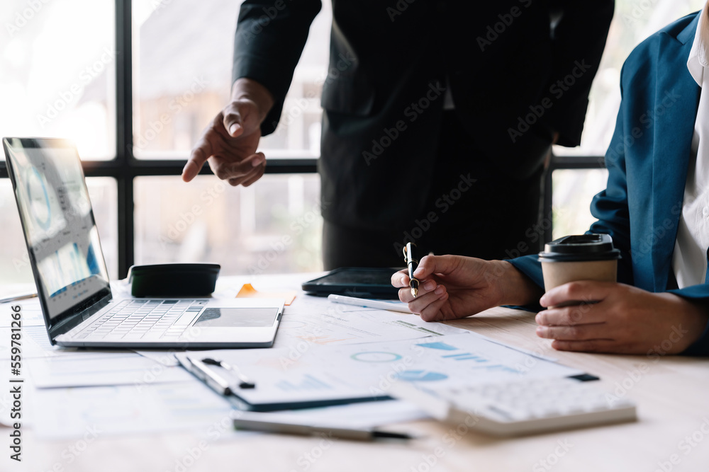 Business People Meeting using chart graph calculator, laptop computer,stock market chart paper for analysis Plans to improve quality next month, Conference Discussion Corporate Concept Business People Meeting using chart graph calculator, laptop computer,stock market chart paper for analysis Plans to improve quality next month, Conference Discussion Corporate Concept