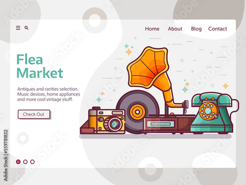 Flea Market Web Banner in Line Art