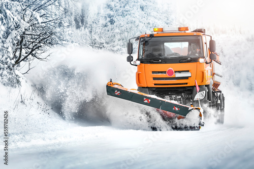 Winter highway maintenance with snow plow