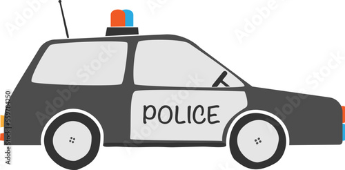 drawing of police car for children, scandinavian style vector illustration