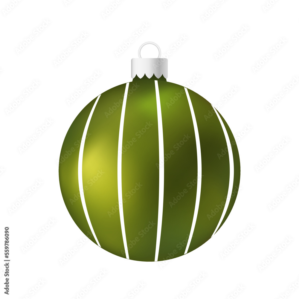 Green Christmas tree toy or ball Volumetric and realistic color illustration