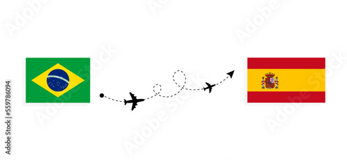 Flight and travel from Brazil to Spain by passenger airplane Travel concept